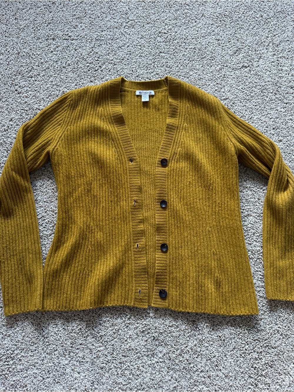 Athleta Ribbed Button Cardigan - Mustard Yellow